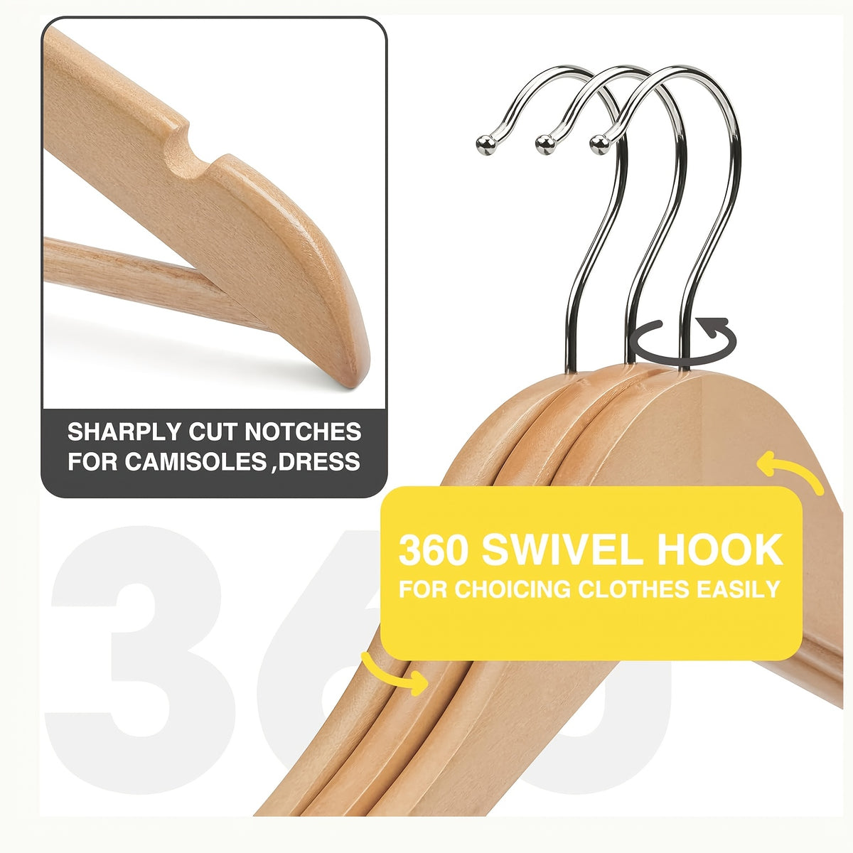 30/20/10pcs Heavy-Duty Solid Wood Clothes Hangers - Suitable for Heavy Coats, Jackets, Dresses - Space-Saving Sturdy Standalone Hangers Suitable for Home, Office, Hotel; Durable Wood Hangers for Wardrobe, Wood for Fashion Enthusiasts