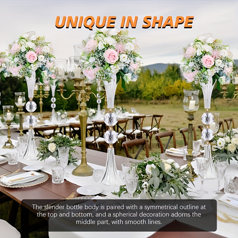 2pcs Crystal Acrylic Vases, 24.8-Inch Transparent Flower Rack with Ribbed Texture, Golden Decoration, Used for Wedding Center And Home Decoration Activity Table/Floor Vases, Bridal Shower And Bohemian Wedding