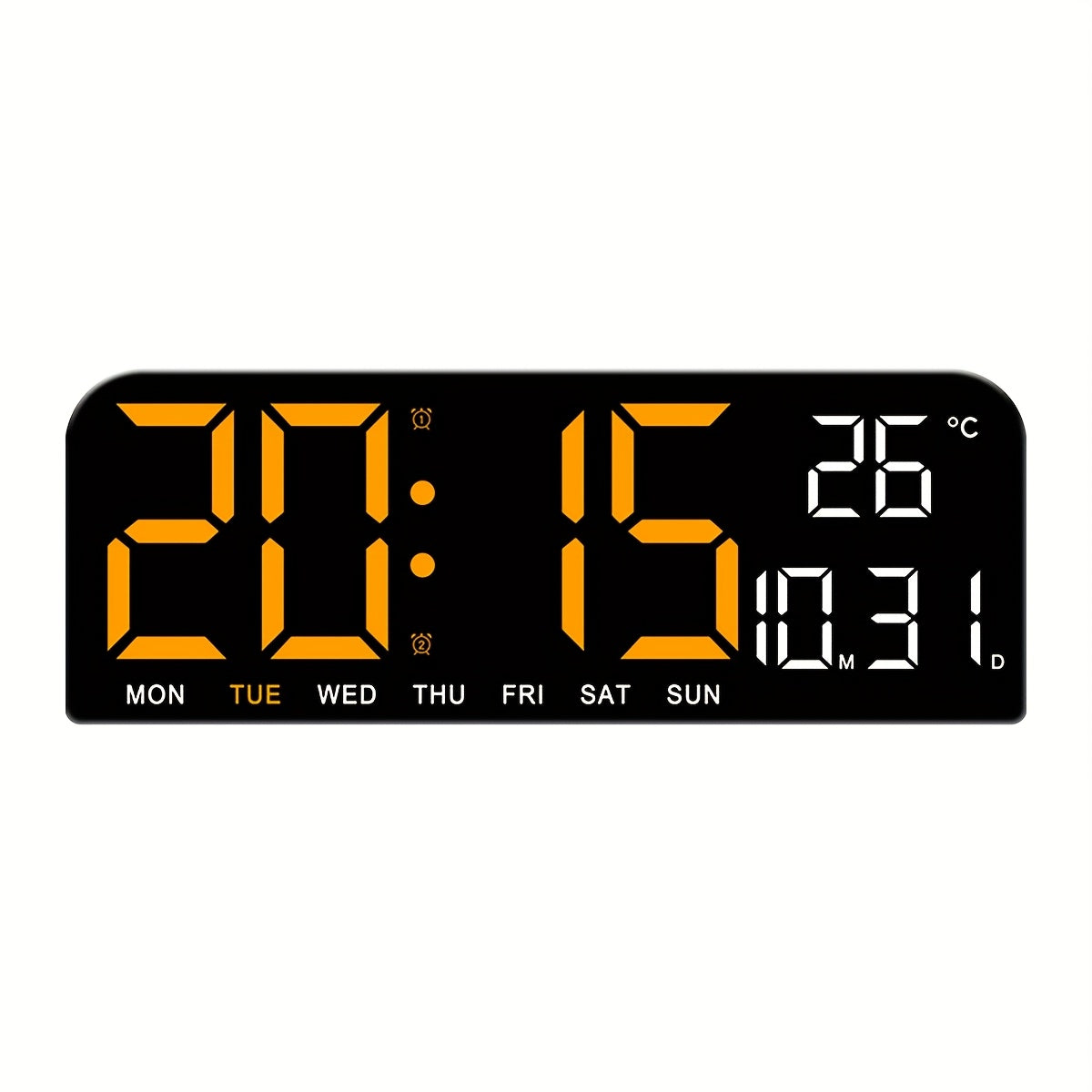 Large Screen LED Alarm Clock - Luminous Display of Week, Temperature, Humidity, and Timer - Ideal for Bedroom, Living Room, and Office with Sleek Modern Design.