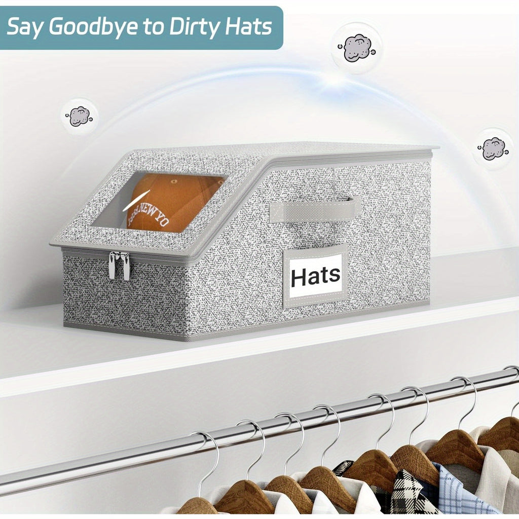 4/2pcs Stackable Baseball Cap Storage Box with Clear Viewing Window, Holds Up to 30 Caps Hat Organizer for Closet, Suitable for Men, Women, Gray, Space-Saving Design for Underwear, Socks, Toys
