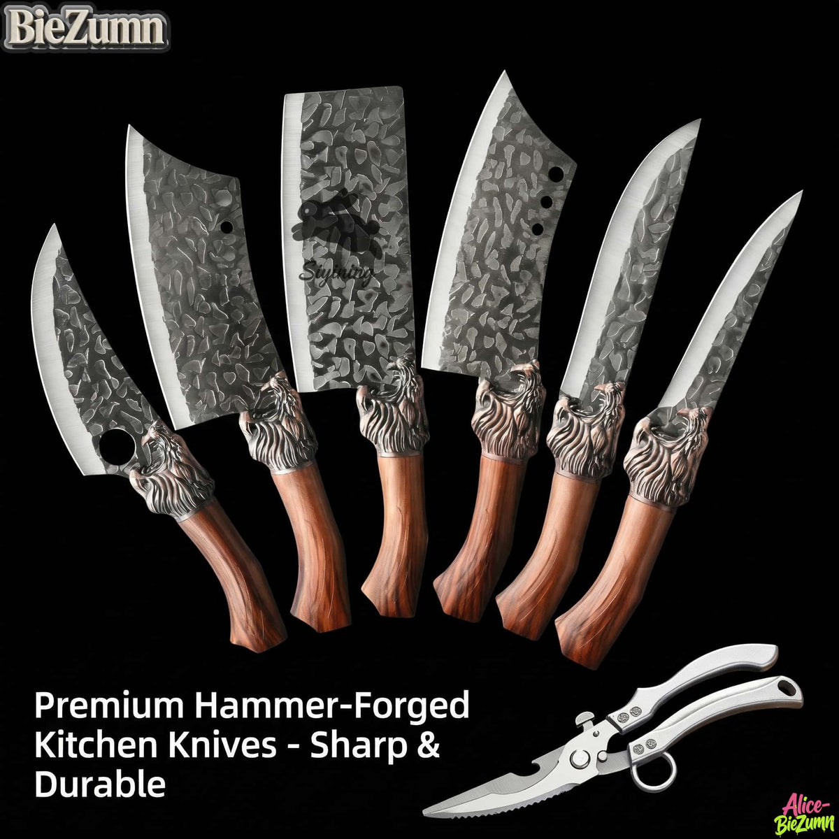 7/3pcs Stainless Steel Kitchen Knife Set- Professionally Crafted Kitchen Knives, Including a Bone Knife, Slicing Knife, Carving Knife, Peeler, Butcher Knife, Kitchen Scissors, Ultra-Sharp Bone Knife, Suitable for Meat And Fish, Fruits