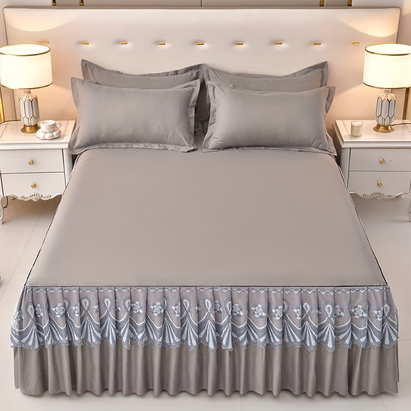 3pcs Macrame Bed Skirt Set (Bed Skirt *1+ Pillowcase*2, Without Core), Solid Color Double Layer Lace Bed Skirt All Seasons Universal Non-Slip Bedding
