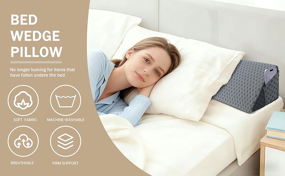 Foam Bed Wedge Pillow Suitable for Headboard Gap Filler & Mattress, Removable Cover with Foam Filling, Suitable for College Dorms, Adjustable Wedge for Sleeping Against Headboard or Wall, Machine Washable Bedding