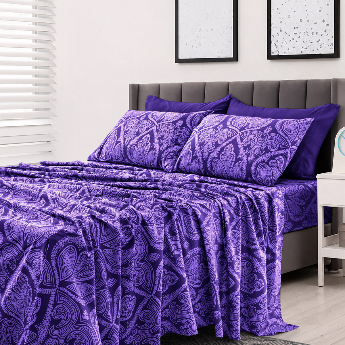 Hannah Bedding Paisley Sheet Set – 4/6-Piece Soft 100% polyester Bed Sheets, Wrinkle-Free & Luxurious – Includes Deep Pocket Fitted Sheet, Flat Sheet & Pillowcases – Available in 6 Sizes & Multiple Colors