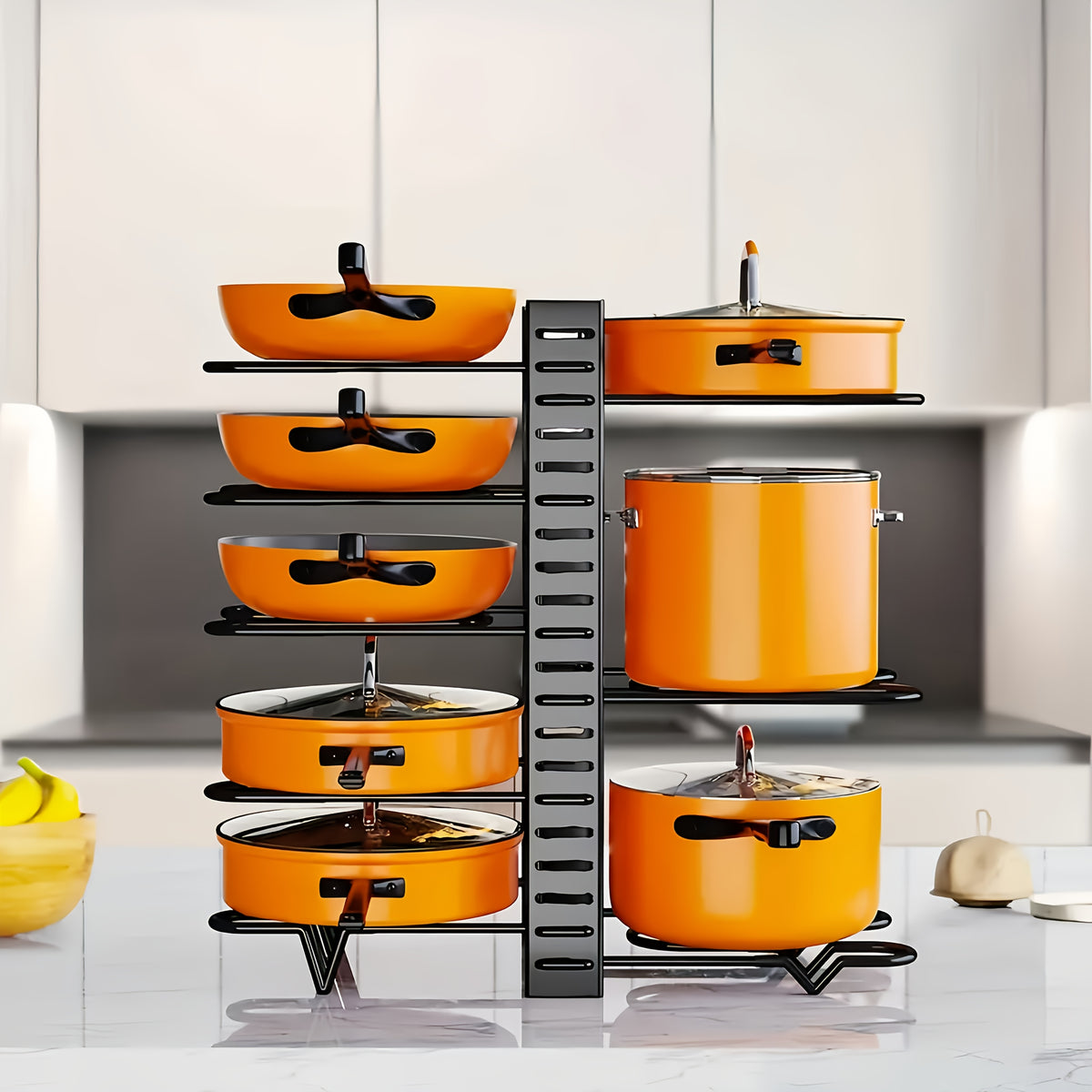 8-Tier Pot And Pan Organizer with Lid Rack, for Kitchen Cabinet Storage of Cookware And Utensils