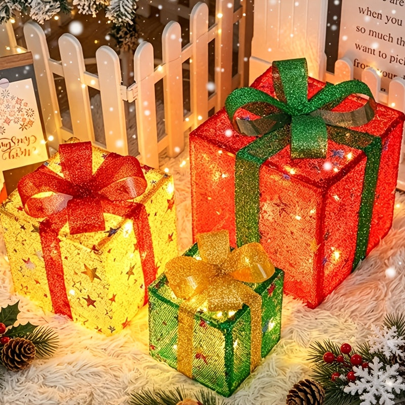 3pcs Christmas Gift Box Lights, Fairy Light String, 8 Modes of Light Emission, Including Remote Control, Indoor And Outdoor Decoration, Suitable for Christmas, Halloween, Thanksgiving, New Year, Parties, Self-Assembly