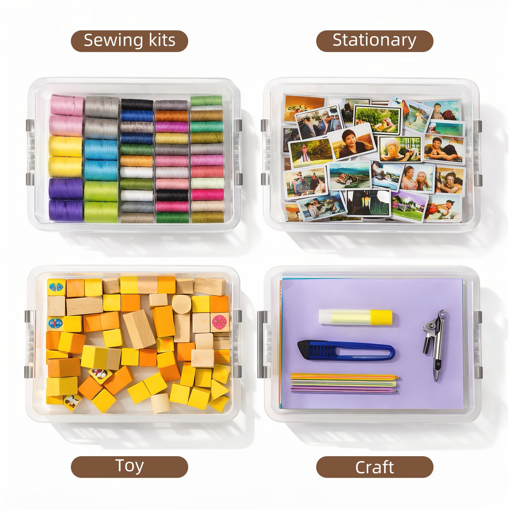 5pcs Clear Plastic Storage Boxes, Sturdy Storage Bins with Lids, Perfect for Organizing Sewing Projects, Beads, Art Craft Supplies, Board Games, Copying Paper, Card Stock, Portable Pencil Case, Stackable Organization And Storage Containers