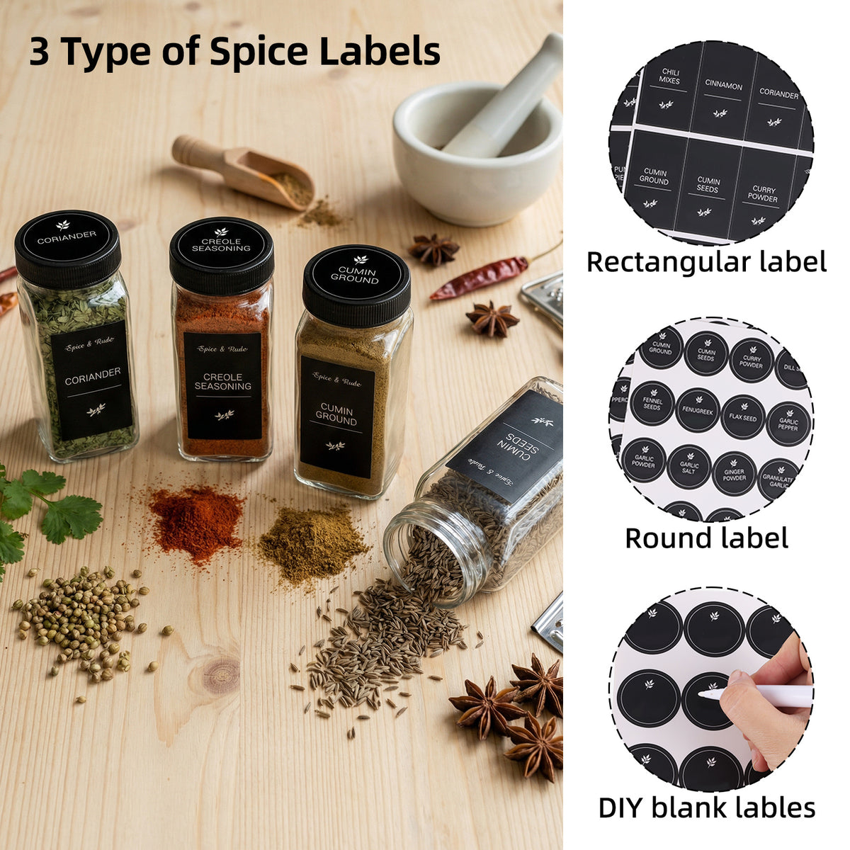 whonline 16pcs/24pcs/36pcs/48pcs Spice Jars, 4oz Glass Spice Jars with Labels - Shaker Lids, Collapsible Funnel, Brush and Marker, Seasoning Bottles for Spice Rack Drawer Cabinet