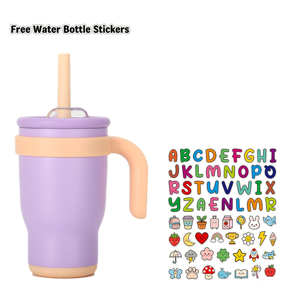 14oz Tumbler with Handle, Insulated Water Bottle with Straw And 2in 1 Lid, Stainless Steel Cup Travel Coffee Mug for Sports Office Gym Kitchen, Free Stickers
