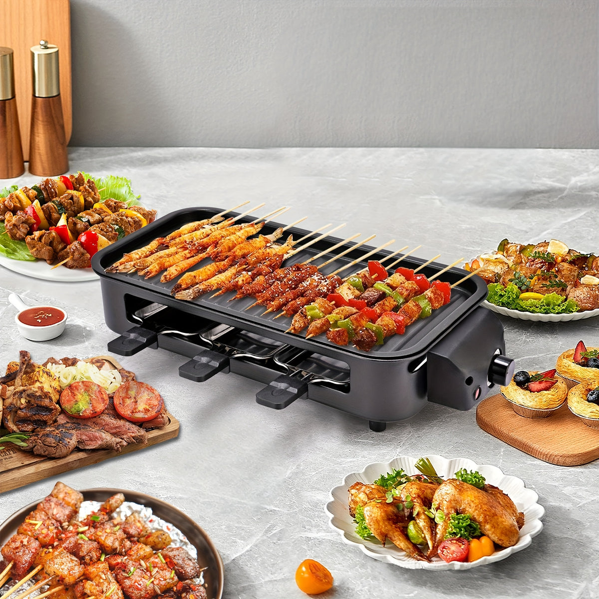 Electric Smokeless Grill Indoor BBQ Grill & Griddle with Non-Stick Removable Plate, Portable Suitable for, Dishwasher Safe, 1500W Fast, 304 Stainless Plate & Hot Pot, Gifts for Christmas, Compact for Small Spaces