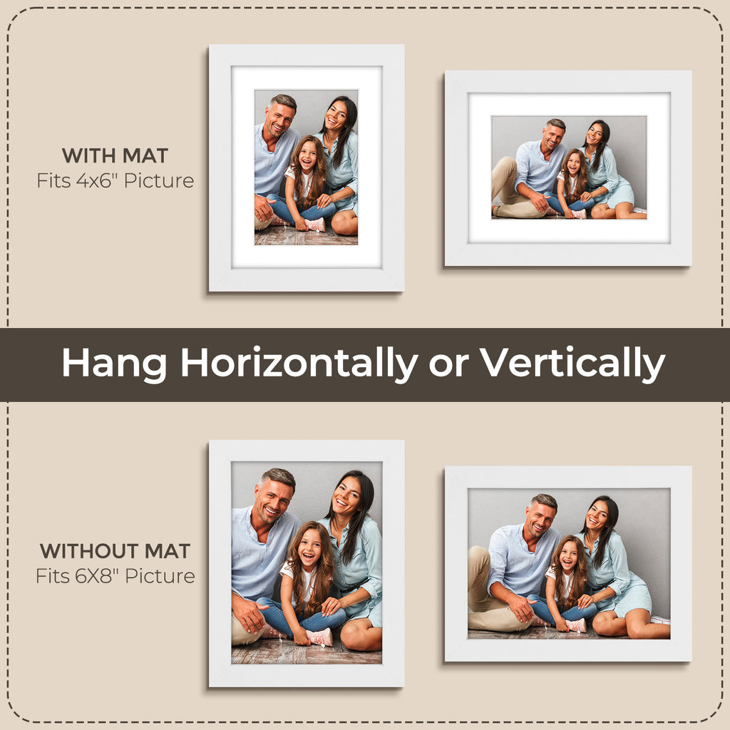 3 Pack 6x8/8x10/9x12/11x14/16x20 Picture Frames Set with Mat or without Mat, Engineered Wood Photo Frames with Plexiglass, for Wall or Tabletop Display - Gallery Wall Frames, Office Home Decor,Poster Frames