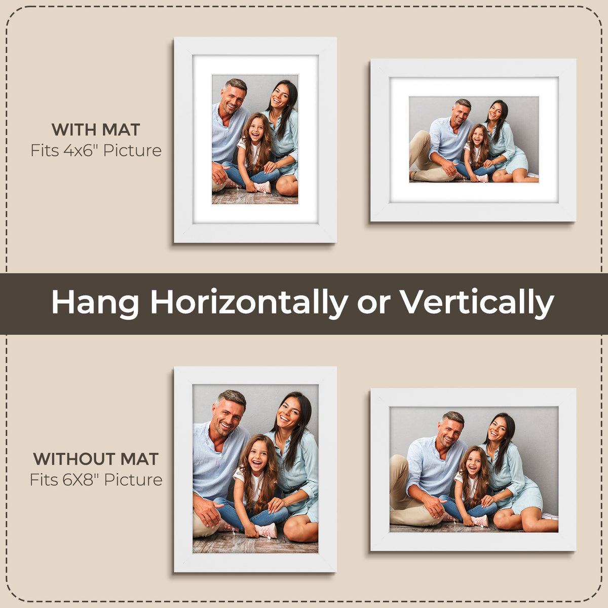 3 Pack 6x8/8x10/9x12/11x14/16x20 Picture Frames Set with Mat or without Mat, Engineered Wood Photo Frames with Plexiglass, for Wall or Tabletop Display - Gallery Wall Frames, Office Home Decor,Poster Frames
