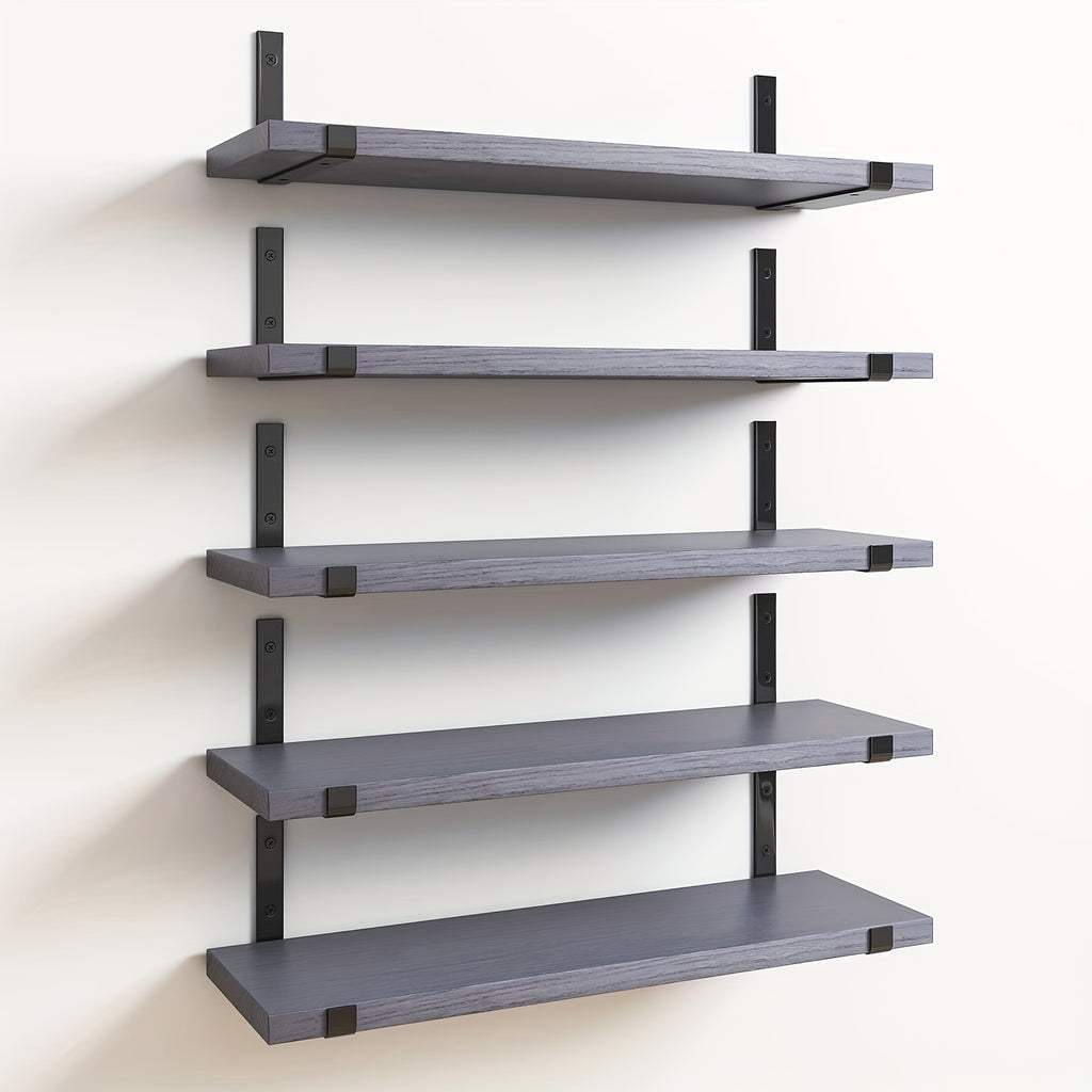 Floating Wood Wall Shelves, 5 or 10 Piece Rustic Storage Set in Gray or White, 15.8 x 4.7 Inch Ledges for Kitchen Organization and Room Displays
