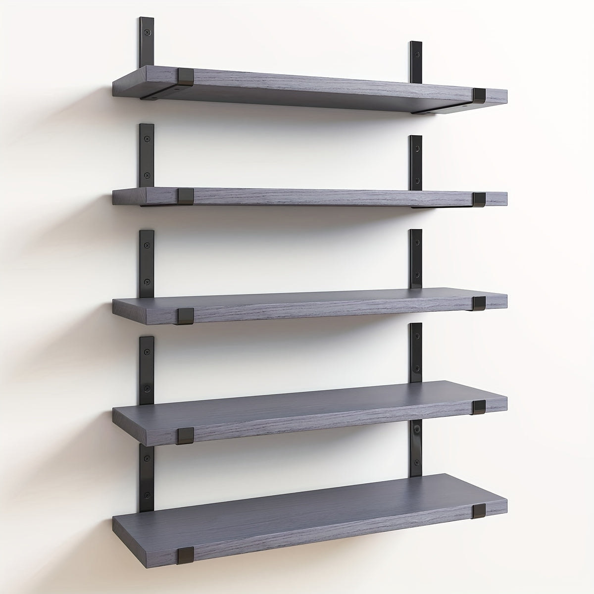 Floating Wood Wall Shelves, 5 or 10 Piece Rustic Storage Set in Gray or White, 15.8 x 4.7 Inch Ledges for Kitchen Organization and Room Displays