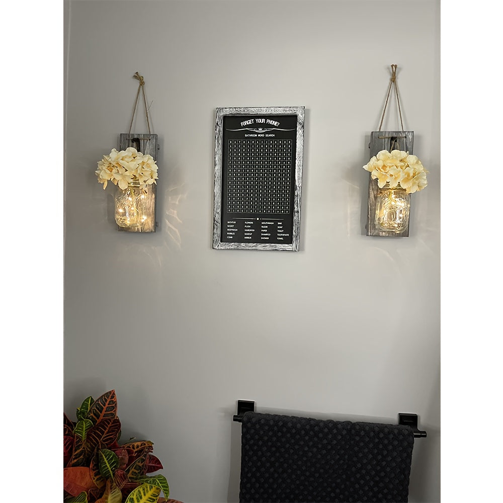 Decorative Mason Jar Wall Decor - Rustic Wall Sconces with Flowers - Farmhouse Home Decor (Set Of 2)