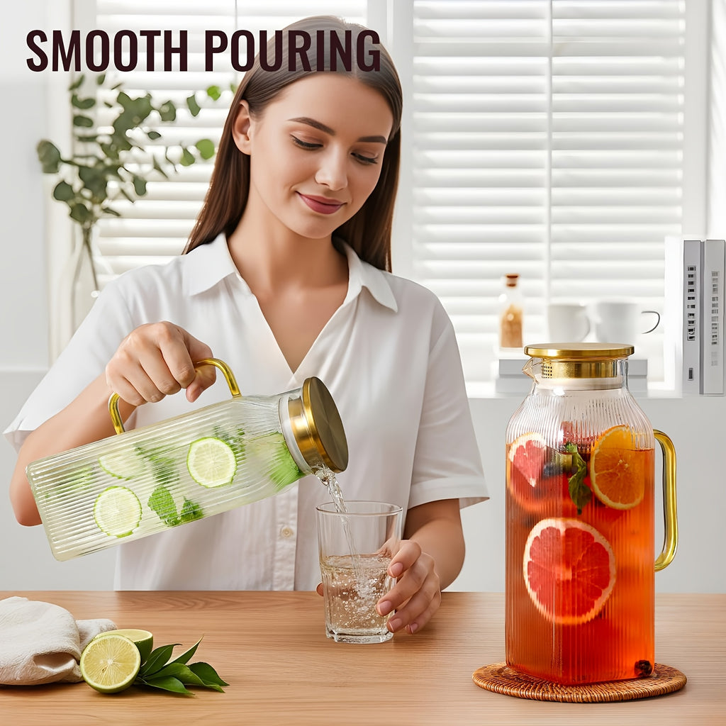 1 Pack/2 Pack 68oz Square Glass Pitcher with Lid And Handle for Fridge, Iced Tea And Coffee Carafe Beverage Serveware, Heat Resistant Borosilicate Water Jug for Hot/Cold Drinks And Milk, 304 Stainless Steel Lid