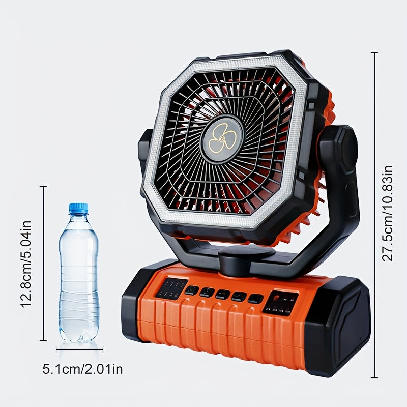 20000Mah Portable LED Camping Fan with Built-In Light, Rechargeable Fan, USB Rechargeable Outdoor Fan for Tents, Hiking, Fishing - Rugged Compact Design, Green And Orange, Hiking Essentials, Sturdy Handle Feature, Camping Additions