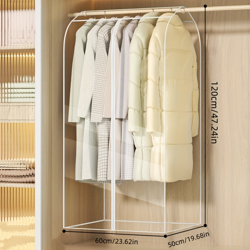 1pc Extra Large Clear Hanging Garment Bag - PVC Zipper Closure Dustproof Closet Organizer for Coats, Suits, Dresses | Sealed Wardrobe Protector for Dorm, Bedroom Storage (Frame Not Included), Bedroom Wardrobe Accessory | Transparent Design | Durable