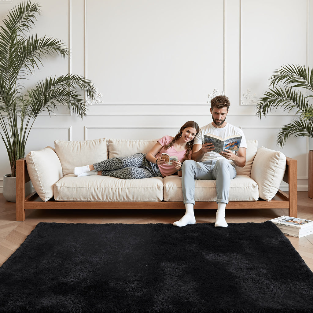 High-Pile Area Rug, 1.6-Inch Soft Fluffy Machine Washable Polyester Carpet with Non-Slip Backing in Five Colors for Living Room and Bedroom Decor