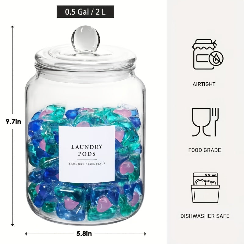 Glass Jars with Airtight Lids And Labels, Half Gallon Storage Containers with Spoons for Laundry Detergent, Pods, Scent Booster Beads, 1 2 3 4 Pack, Canisters