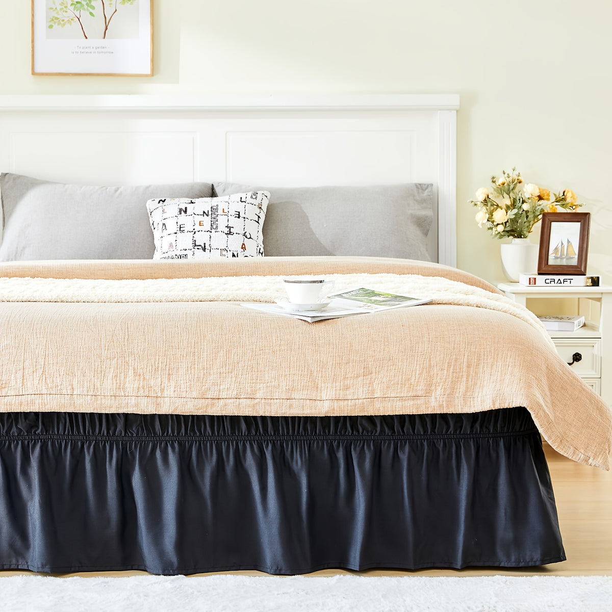 Leafy Sleep Elastic Bed Ruffle, Easy Wrap Around Ruffle, Microfiber Bed Skirt with Adjustable Elastic Belt 15 Inch Tailored Drop, Hotel Quality Bed Skirt, Fade Resistant, Easy Fit, Machine Washable
