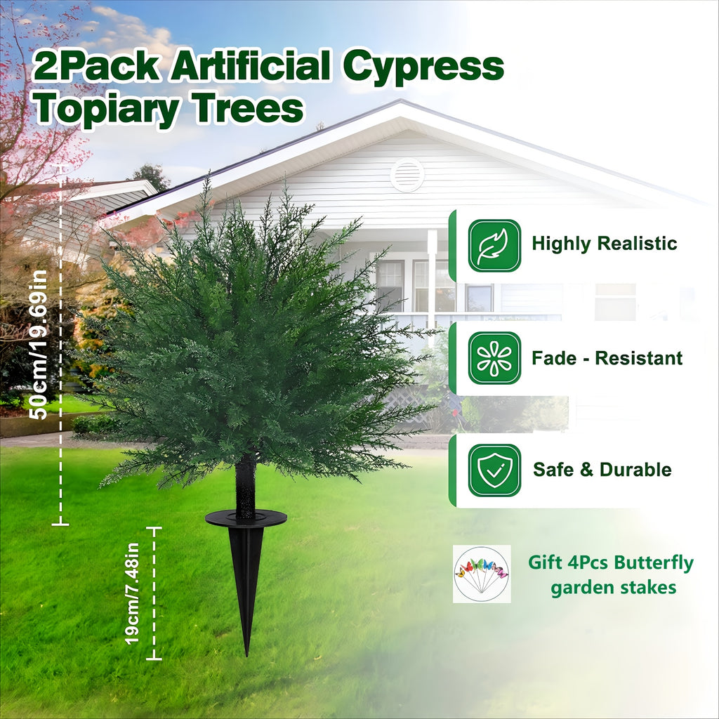 Artificial Lavender Topiary Ball Trees, 2-Pack 23.6-Inch UV-Resistant Faux Plants with Ground Spikes for Outdoor Front Porch, Patio and Garden Decor