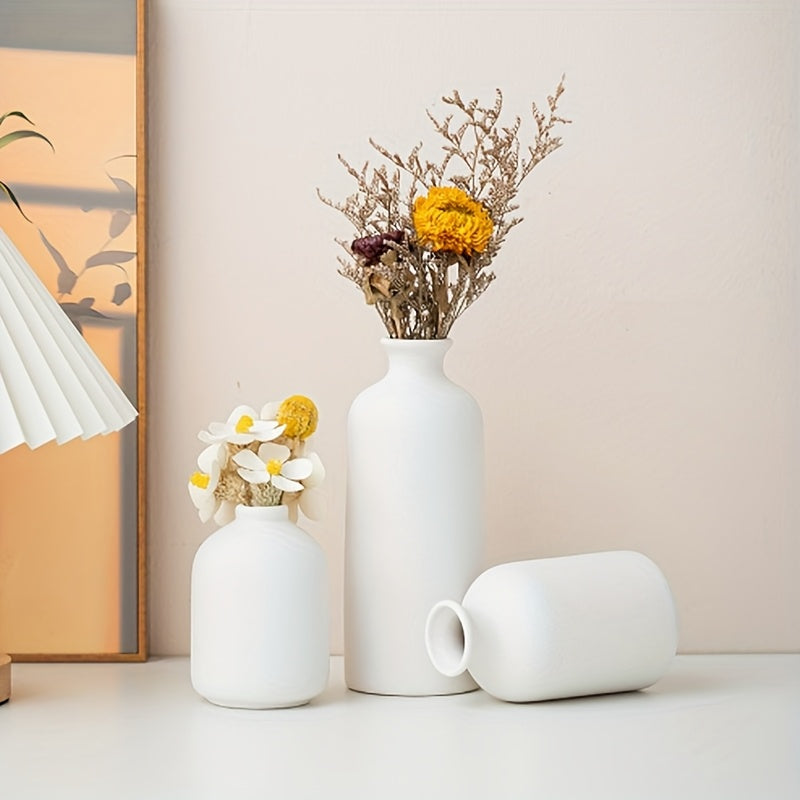 Matte Ceramic Vase Set of 3, Nordic Boho Decorative Flower Vases for Living Room Shelves, Entryway Tables, Bookshelves and Gifts