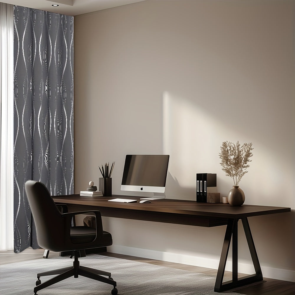Blackout Curtains 2 Panels Set for Bedroom/Living Room, Noise Reducing Thermal Insulated Wave Line Foil Print Drapes for Patio Sliding Glass Door