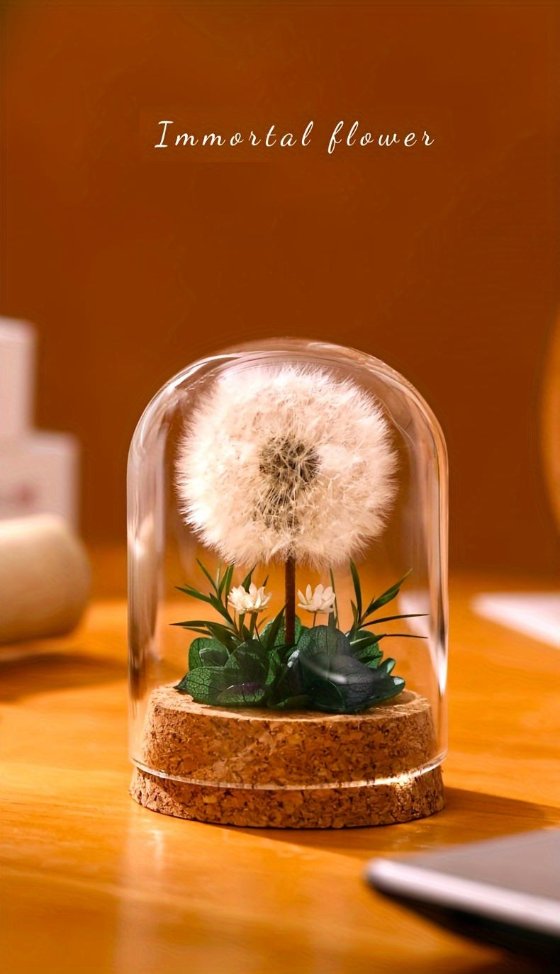 Eternal Dandelion in Glass Dome Decoration - Preserved Floral arrangement with Transparent Display Case, No Electricity Needed Home/Office/Desk Decor - Perfect Gift Box for Mother's Day, Birthday, Christmas, Teacher Appreciation - Long-Lasting Keepsake, F