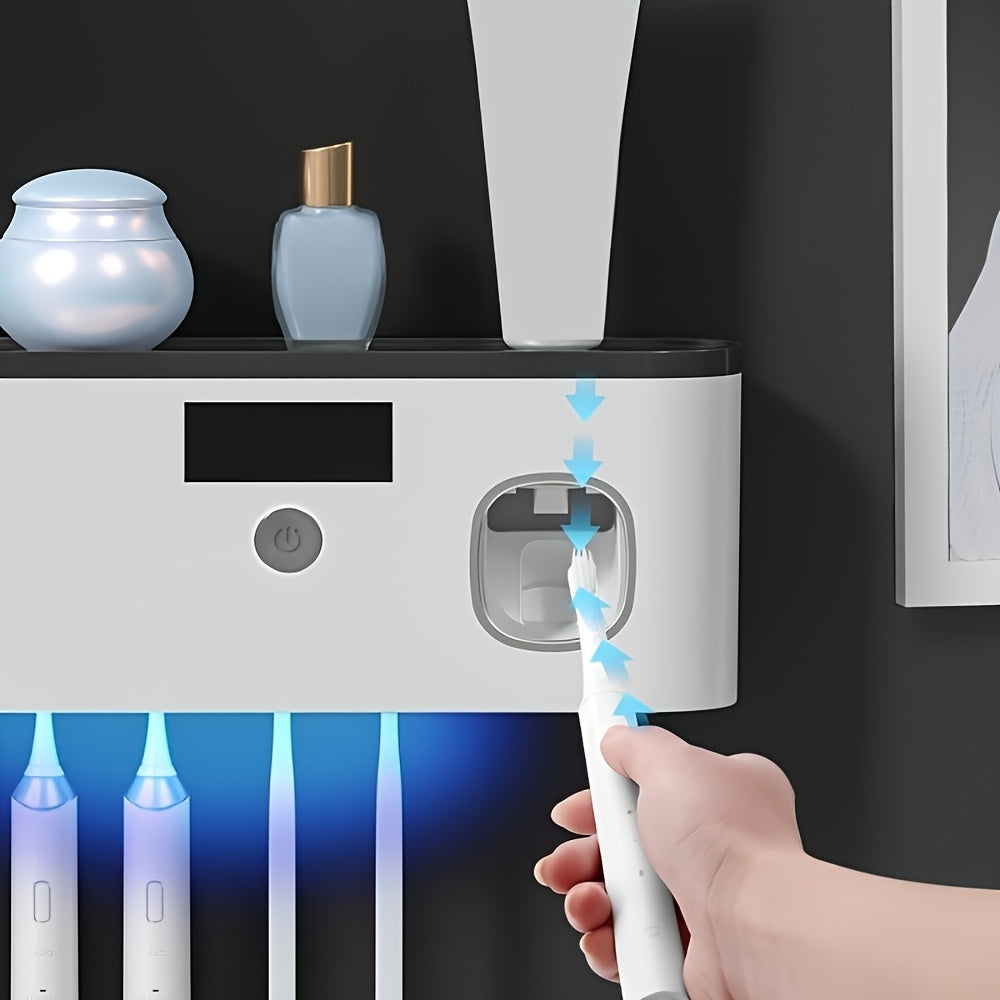 Wall-Mounted Toothbrush Holder, No-Drill Bathroom Toothpaste And Toothbrush Storage Rack - 4-Slot Design Modern Bathroom Organization And Home Decor