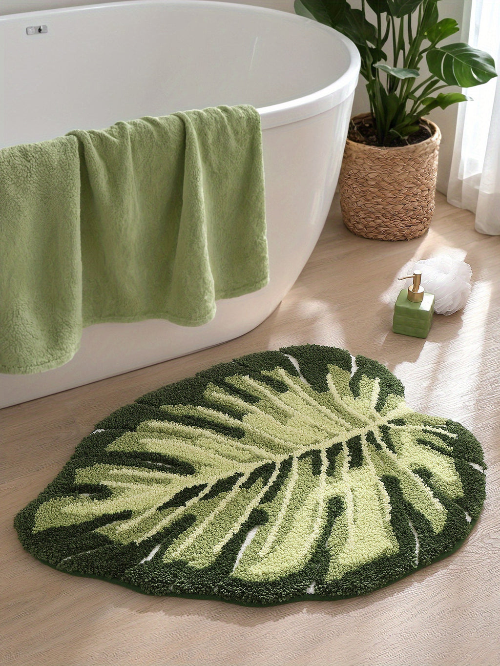 Fashionable Leaf Bathroom MATS, Thick Plush Floor MATS, Anti-Slip And Machine-Washable Bathroom Carpets, Water-Absorbent, Suitable for Showers, Bathtubs, Sinks, Bathroom Accessories And Decorations, Room Decorations, Bathroom Runner