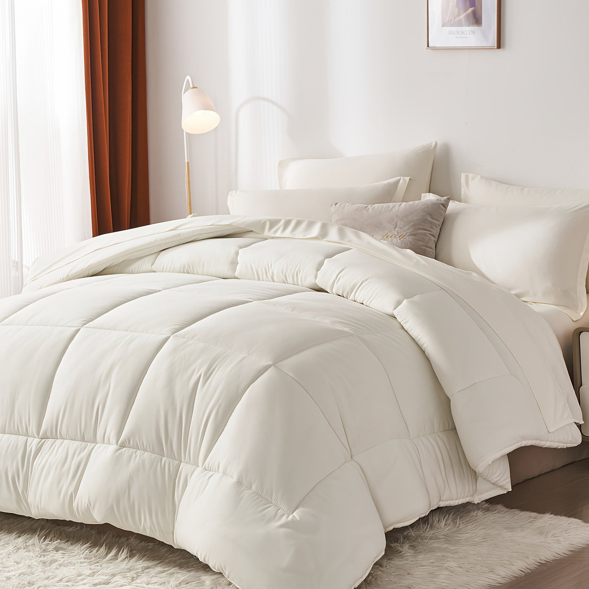 5/7pcs Luxurious Checkered Comforter Sets Queen-Breathable Comforter-Ultra-Soft Fluffy Fiber Filling, Warmth For All Seasons-Bed In A Bag With Comforter, Flat Sheet, Fitted Sheet, Pillowcases, And Pillowshams, Thick Comforter Set, Family Gift Set