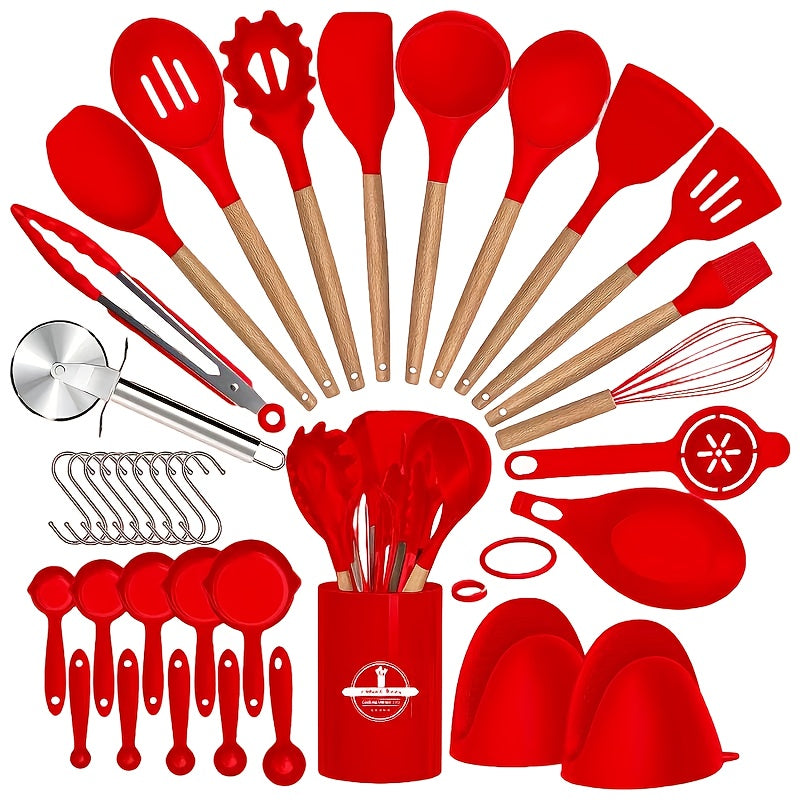 37/44pcs Complete Silicone Kitchen Cooking Utensil Set, Ultra Cost-Effective All-In-One Kitchen Gadgets, High Heat Resistant Non-Stick Cookware Tools, Dishwasher Safe, Ideal for Cooking Beginners And Kitchen Enthusiasts, Perfect Holiday Gift