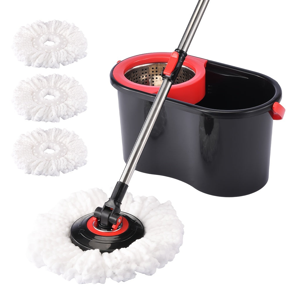 Mop And Bucket Set, Spin Mop And Bucket System, Spin Mop Bucket, Mop, Trapeador De Piso, 360° Rotating With Stainless Steel Basket, 35"-46" Adjustable Handle