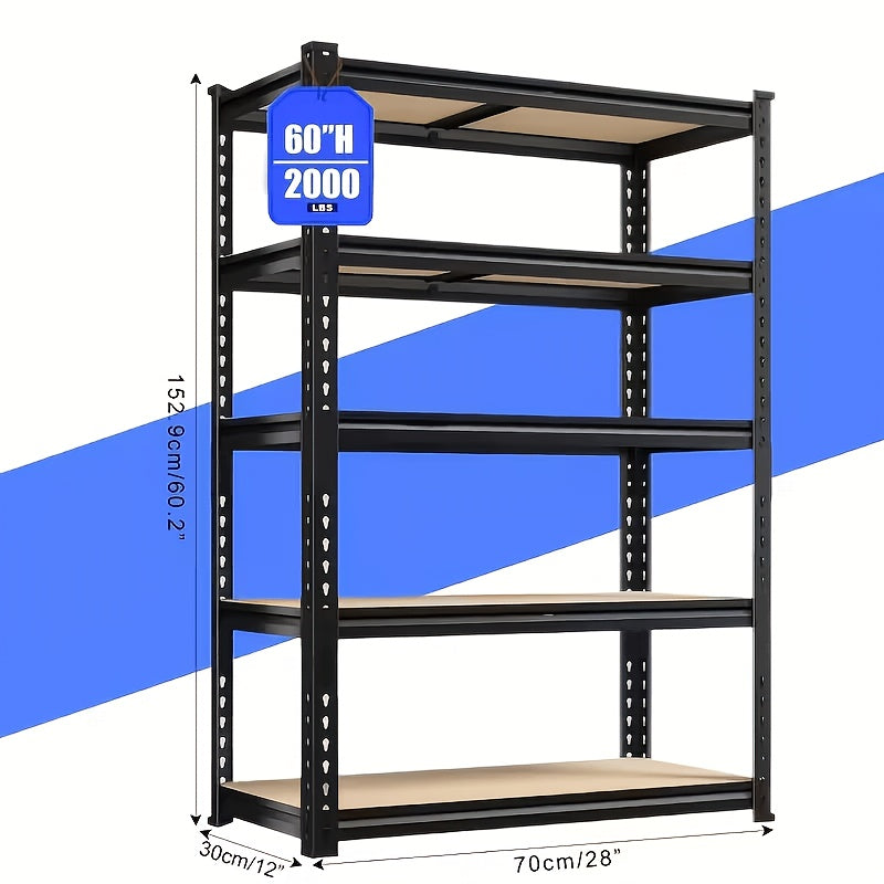 2pcs Heavy-Duty Metal Shelving Unit 60/72 Inch Hige (60" And 72" Sections) 2000 Lbs Total Capacity (250 Lbs/Shelf) 5-Tier Adjustable Freestanding Garage Storage Rack with Black Powder-Coated Frame - Easy Assembly for Basement, Pantry, Utility