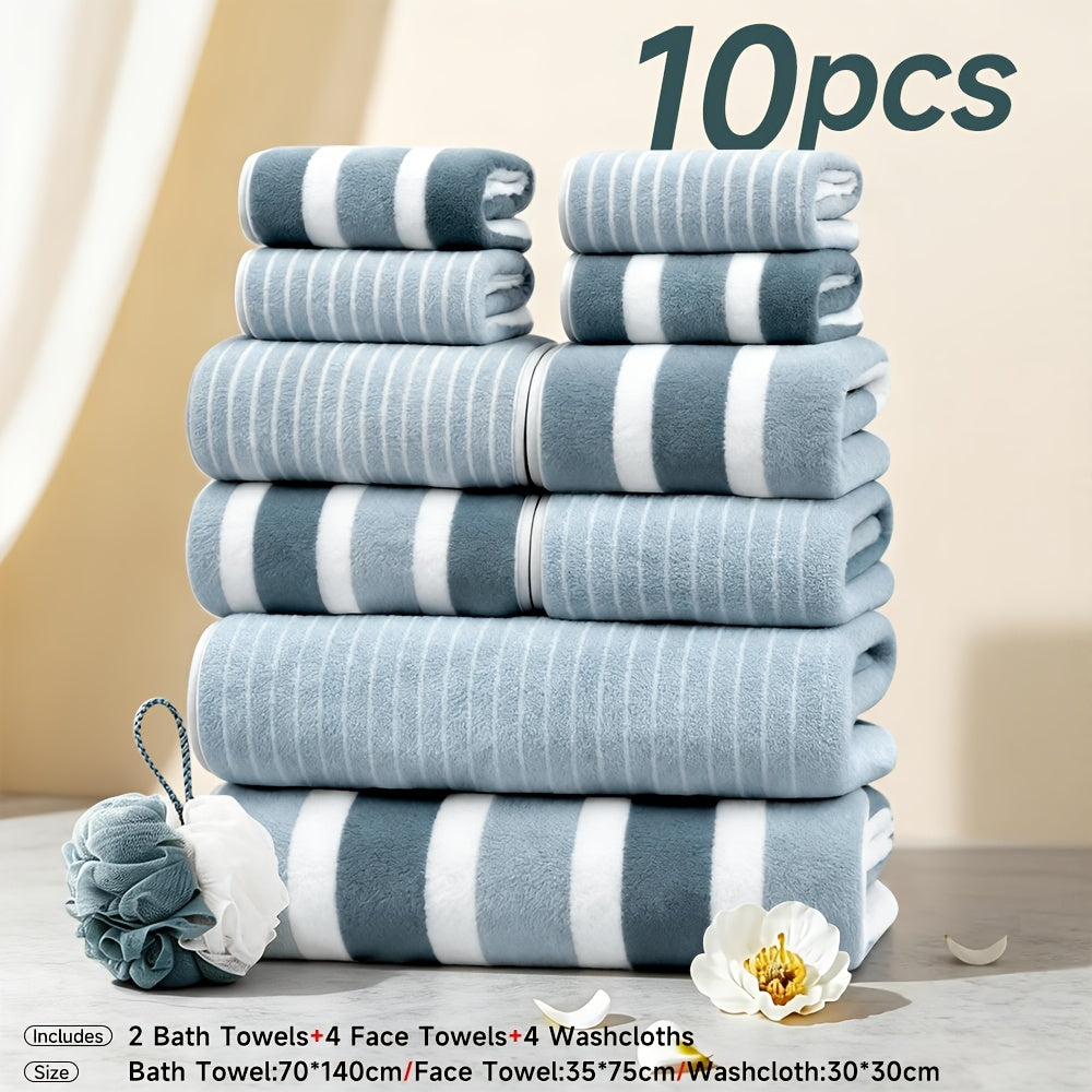 10pcs/3pcs/1pc Towel Set, No Hair Loss, Super Water Absorption, Ultra-Soft Microfiber Beach Towels for Adults, Super Soft Five-star Hotel Standard Two-color Striped Interval Bath Towel Combination(11.81x11.81inch, 13.78x29.53inch, 27.56x55.12inch)