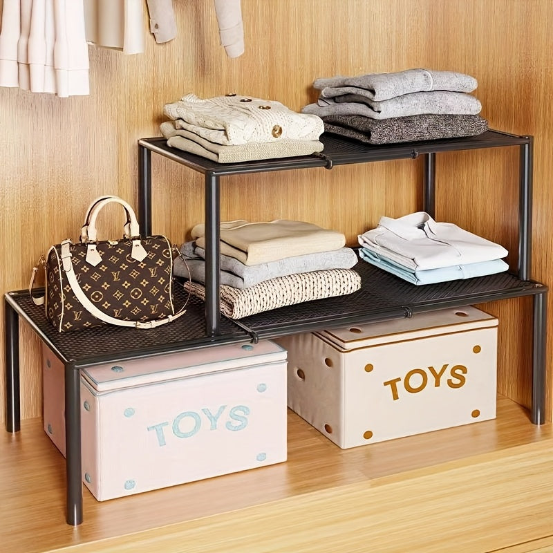 Heavy-duty Adjustable And Expandable Wardrobe Storage Rack-space-saving Stackable Metal Storage Rack, Polished Treatment, Kitchen, Bedroom, Desk Storage Rack, Storage Rack, Sundry Rack, Storage Rack, Kitchen Rack, Kitchen Storage Rack