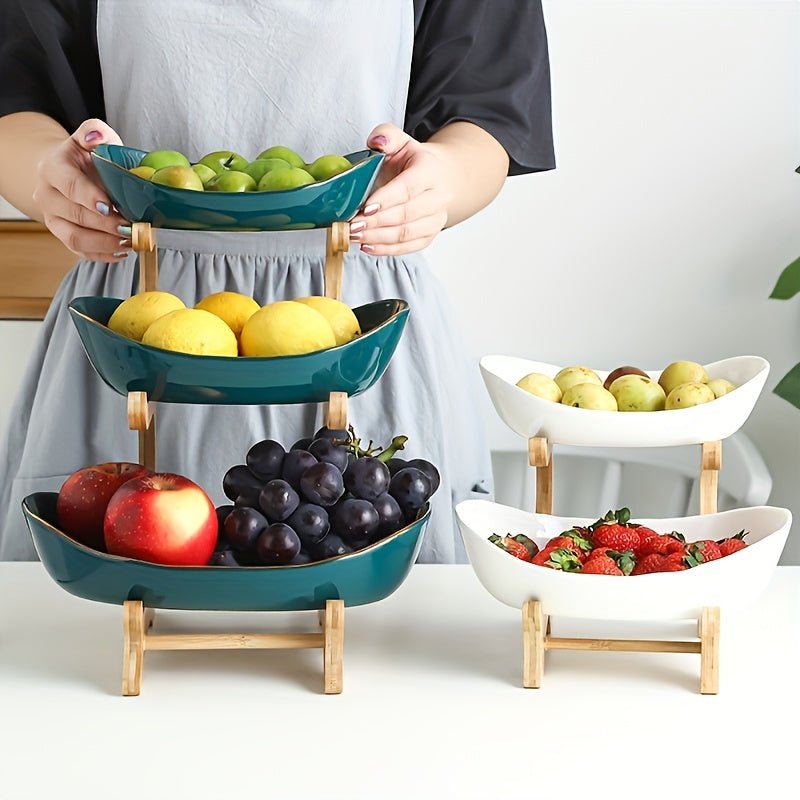 2/3-Tier Luxury Elegant Fruit Stand - Double Layer Fruit Bowl with Creative Candy Display - Home Snack Bread Tray for Living Room, Space-Saving Design, Easy to Assemble, Birthday Gifts, Mother'S Day Gift Kitchen, Serving Tray for Desserts