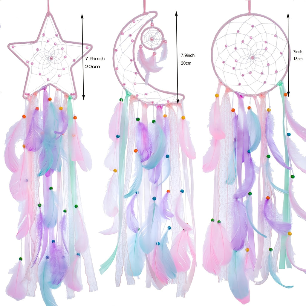 3pcs/LOT Star Moon Sun Dream Catcher Pink Room Decor for Teen Girls Kids Girls Room Decor Princess Bedroom Decor