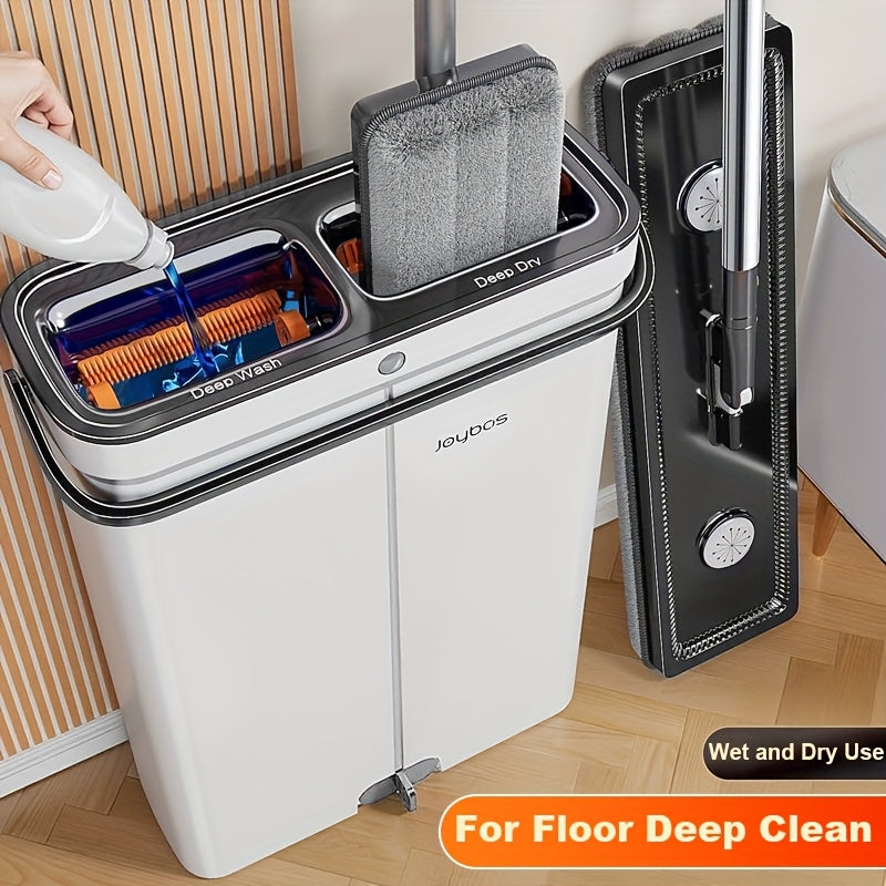 Flat Mop And Bucket with Upgrade Wringer Set, Hands Free Flat Floor Mop And Bucket, Wet And Dry Use, Separates Dirty And Clean Water, Deep-Cleaning Mops for Floors, Walls, Floor Cleaning Tools with 2 Or 6 Washable Microfiber Pads