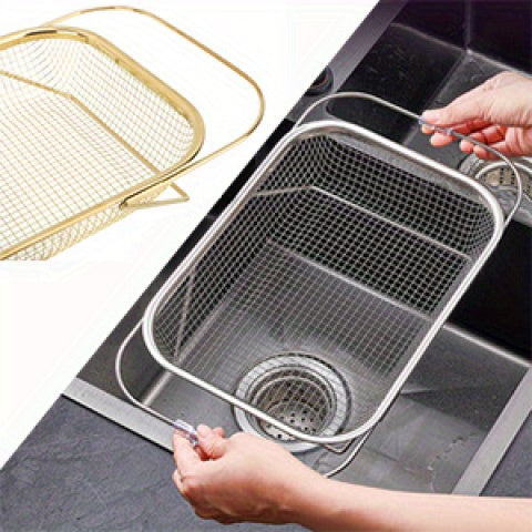 Telescopic Sink Colander, 201 Stainless Steel Adjustable Draining Basket, 13.39 x 9.45 Inch Listed Size for Washing Fruits and Vegetables in Home Kitchens
