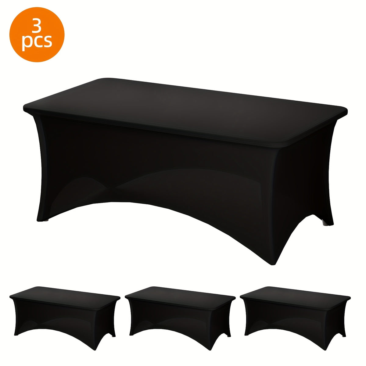 TOMNK 2pcs/3pcs Stretch Spandex Tablecloth, Rectangular, 4ft/6ft/8ft, Black/White, Wrinkle-Resistant Material, Suitable for Wedding Banquets, Trade Shows, Bridal Showers, Graduation Parties, Mother's Day Decorations, Halloween, Christmas