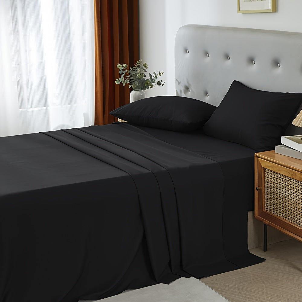 3/4pcs Ultra-Soft Microfiber Queen Size Cool Sheet Set - Hypoallergenic, Breathable with (14" - 17") Deep Pocket, Shrink & Fade Resistant - Includes Flat Sheet, Fitted Sheet, And 1/2 Pillowcases - Ideal for Queen & King Sizes - Gifts, Random Color