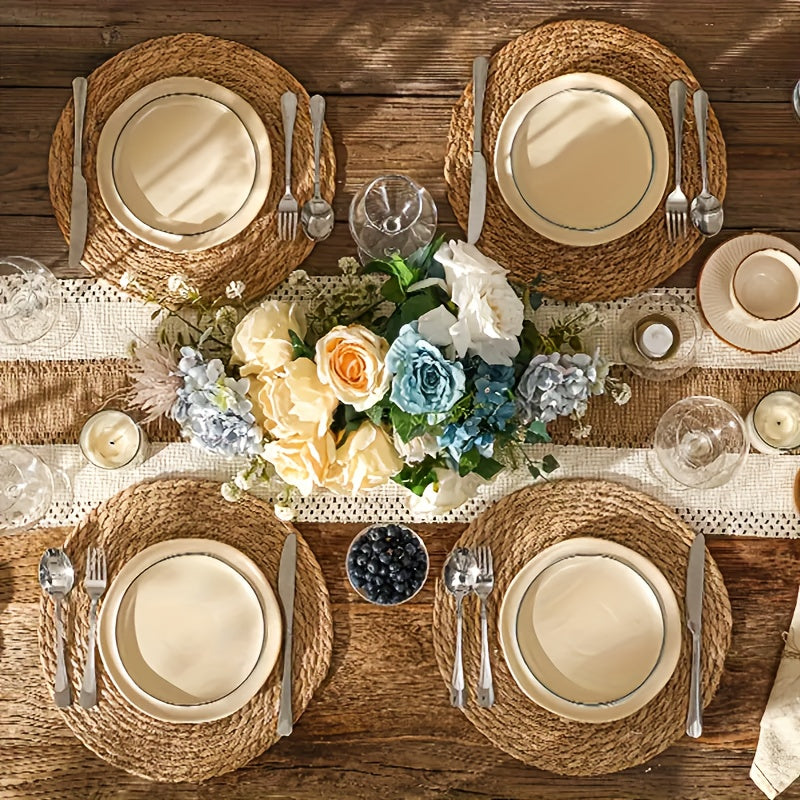 12pcs Natural Rattan Table Mats - Heat-Resistant Non-Slip Round Placemats, 11.8 Inches Rustic Bohemian Wicker Heat-Resistant Dish Mats For Kitchen & Dining Table, Holiday Party Decor (Christmas, Thanksgiving, Easter, Valentine's