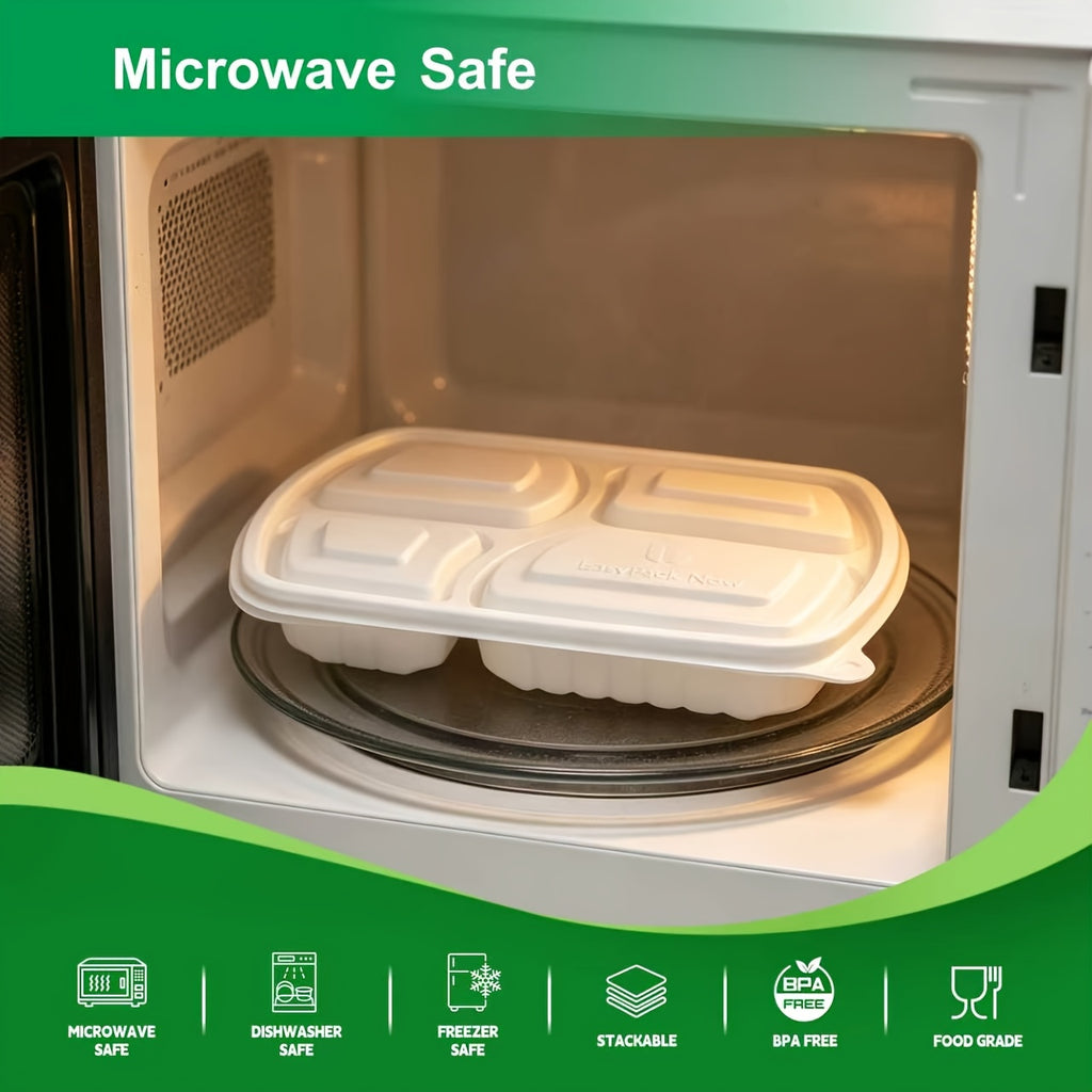 50-Pack 4-Compartment White Clamshell Meal Prep Containers, Disposable Bento Box, Food Storage Container, Bpa-Free, Stackable, Portion Control, Freezer/Microwave Safe, Great for Labor Day, Picnics, Parties & Outdoor Events, Local Warehouse