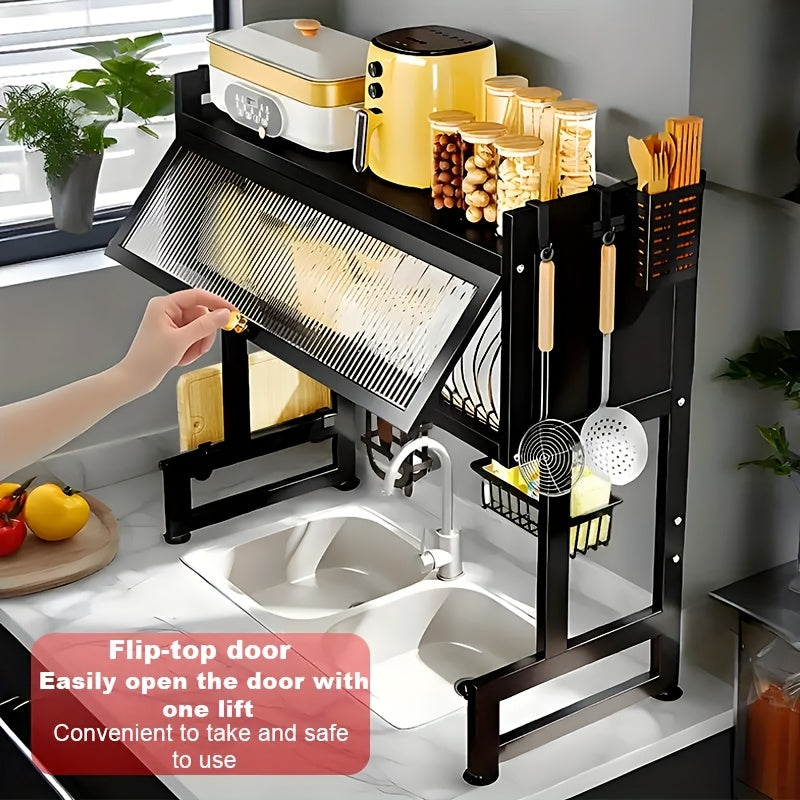 Multi-Layer Dish Drying Rack for Kitchen Countertops, Designed to Keep Dishes Dust-Free And Organized, Suitable for Household Utensils, in Black