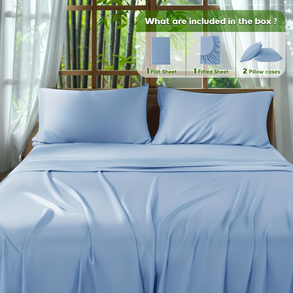 4pcs 2000 Thread Count Cooling Bamboo Bed Sheets Set, Breathable Soft Hotel Bed Sheets with 16" Deep Pocket, Wrinkle & Shrink Resistant, Includes Fitted Sheet, Flat Sheet & 2 Pillowcases, All-Season Luxury Bedding for Hot Sleepers