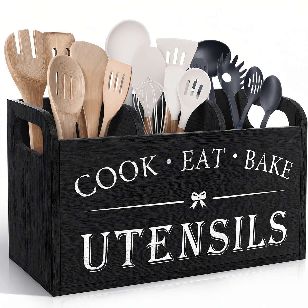 Vintage Wooden Kitchen Storage Box, Three-compartment Design, Cutlery Organizer, Dual-purpose For Countertop Or Wall Mounting, Kitchen Organization, Storage For Cooking And Baking Utensils, Multifunctional And Durable Storage Box.