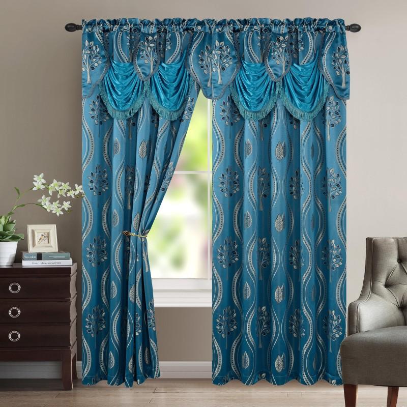 Elegant Comfort Luxury 2pc Fancy Aurora Jacquard Design Room Darkening 54 x 84 inch Rod Pocket Curtain Panel Set With Attached Waterfall Valance Machine Washable for Living Room, Bedroom, Study, Home Office, Curtains for Living Room, Bedroom Elegance, Cla