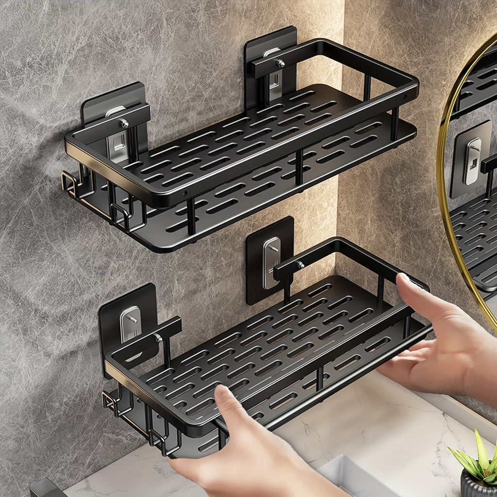2pcs Stainless Steel Shower Caddy Racks - Rust-Resistant Wall-Mounted Bathroom Organizer with 2-Tier Shelves, Space-Saving Corner Storage for Shower & Bathtub Accessories (Black), Shower Caddies